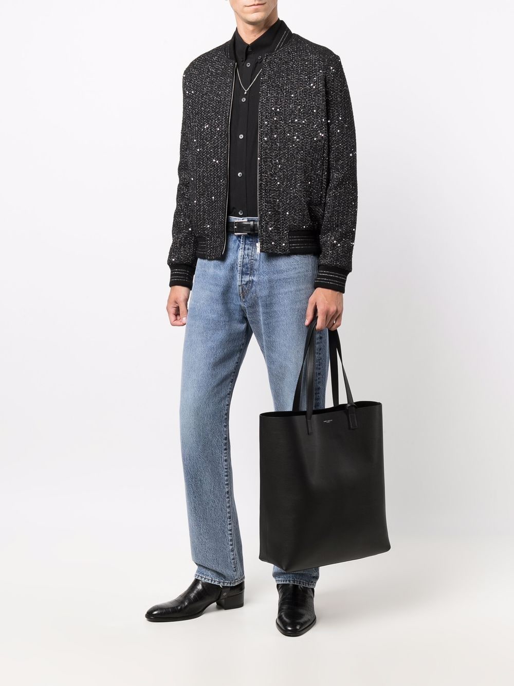 Saint Laurent Men Bold Leather Tote Bag