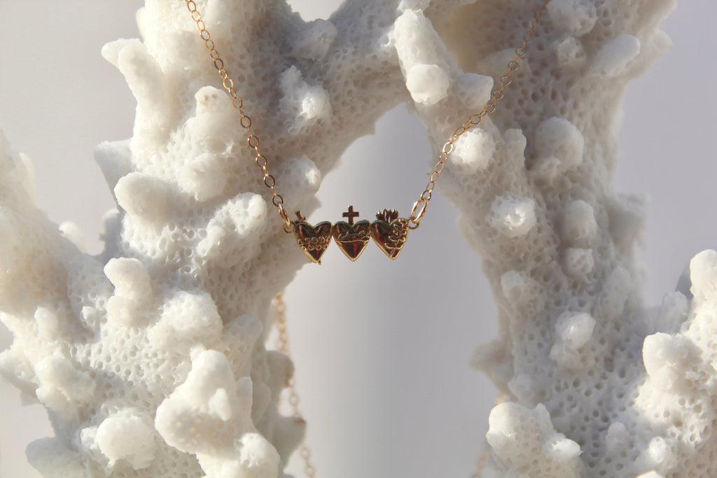 Holy Family Hearts® In Polished Brass Tiny Version