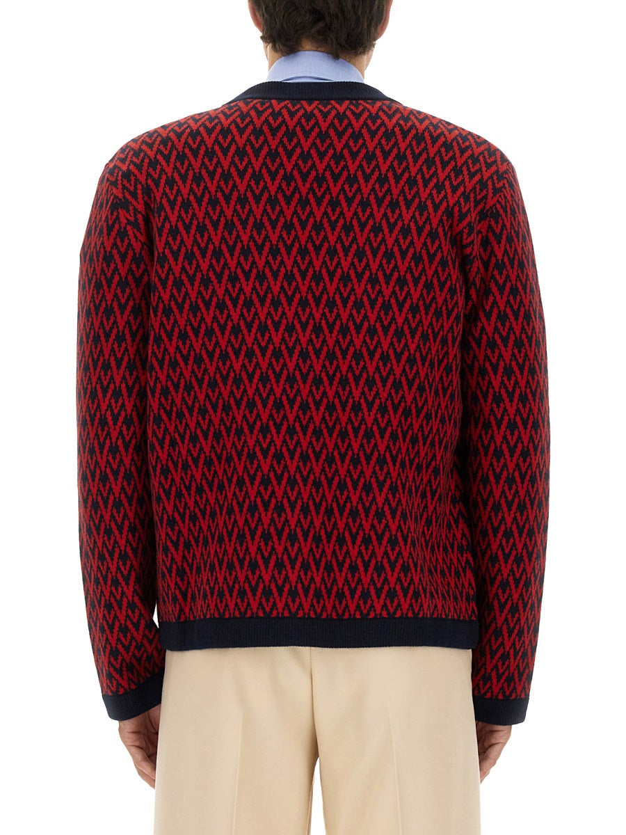 Valentino Men Cardigan With "Toute La V" Pattern