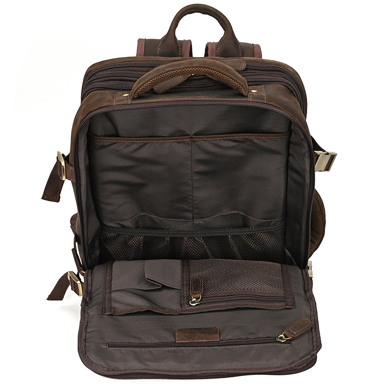 Full Grain Leather Travel Backpack Mens Large Leather Backpack Laptop Backpack Convertible Handbag