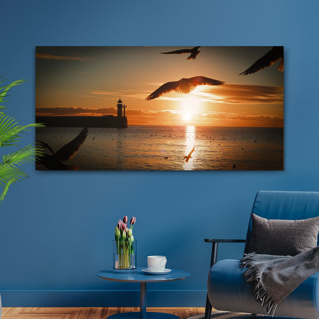 Birds On Magical Sunrise Canvas Wall Art