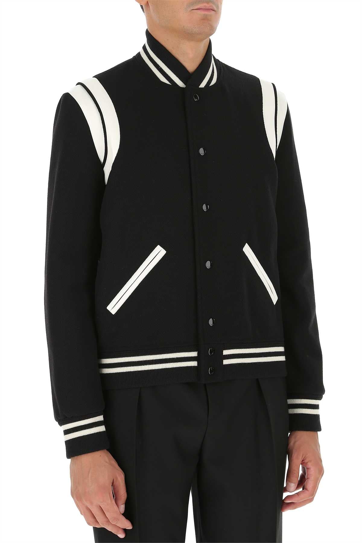 Saint Laurent Men Black Wool Blend Bomber Jacket
