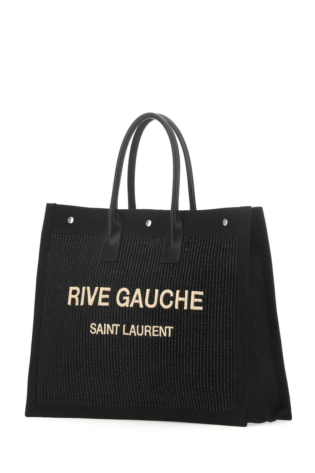 Saint Laurent Men Black Rafia And Canvas Rive Gauche Shopping Bag