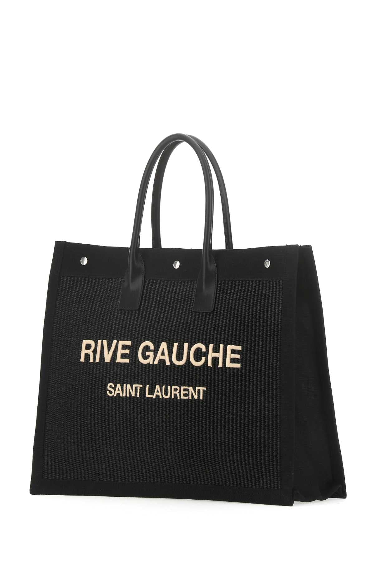 Saint Laurent Men Black Rafia And Canvas Rive Gauche Shopping Bag