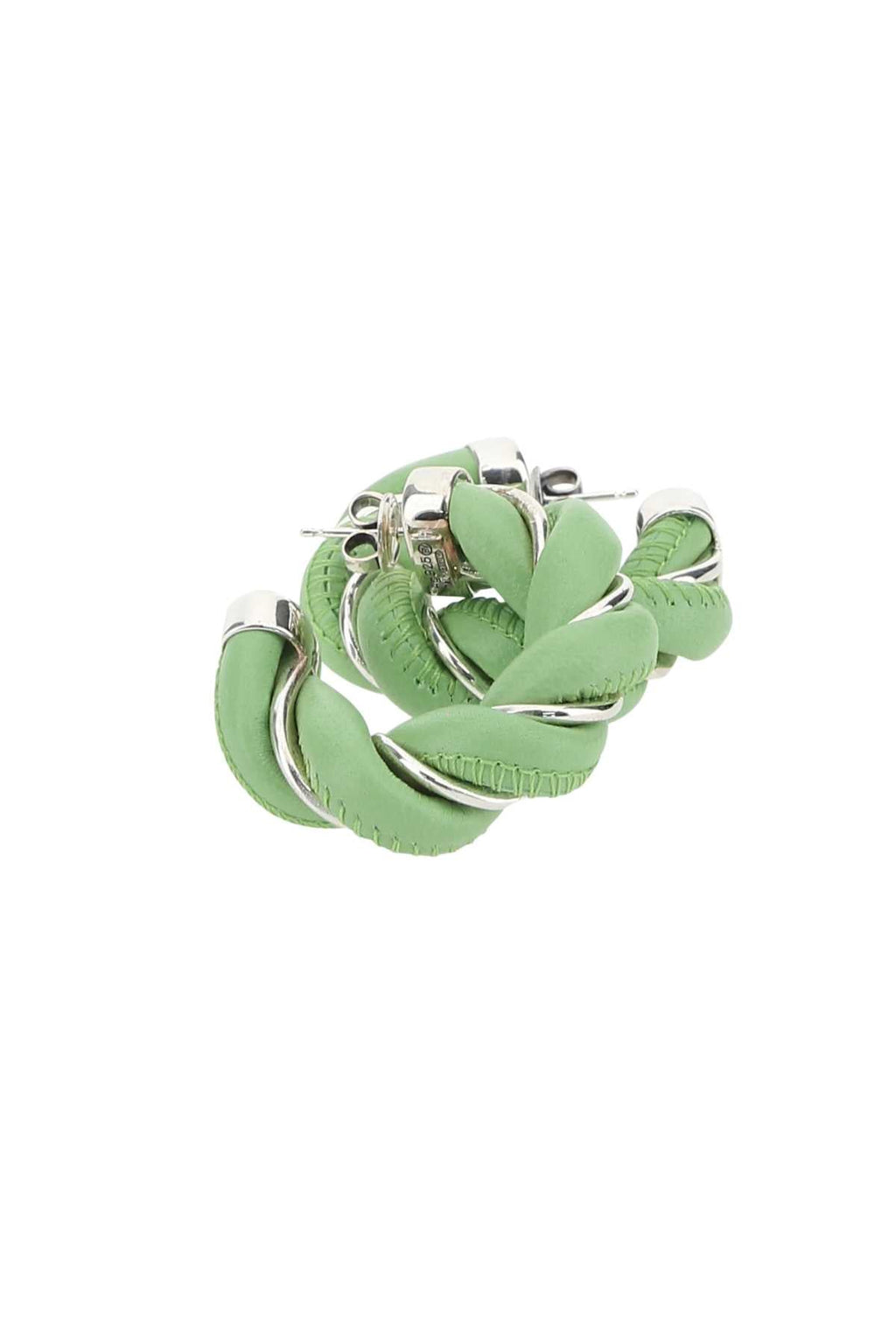 Bottega Veneta Women Pastel Green Nappa Leather And 925 Silver Earrings