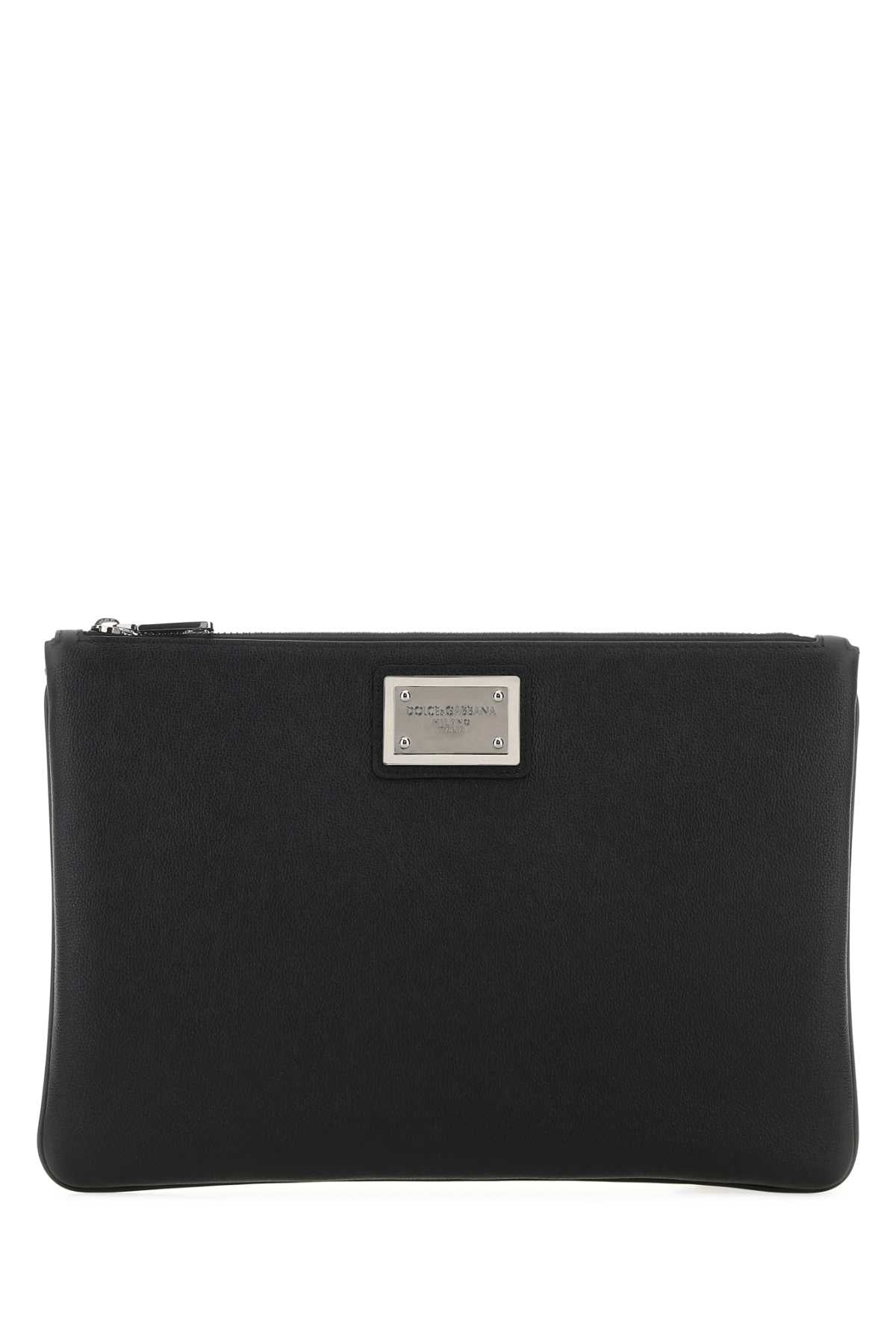 Dolce & Gabbana Men Black Leather And Nylon Pouch