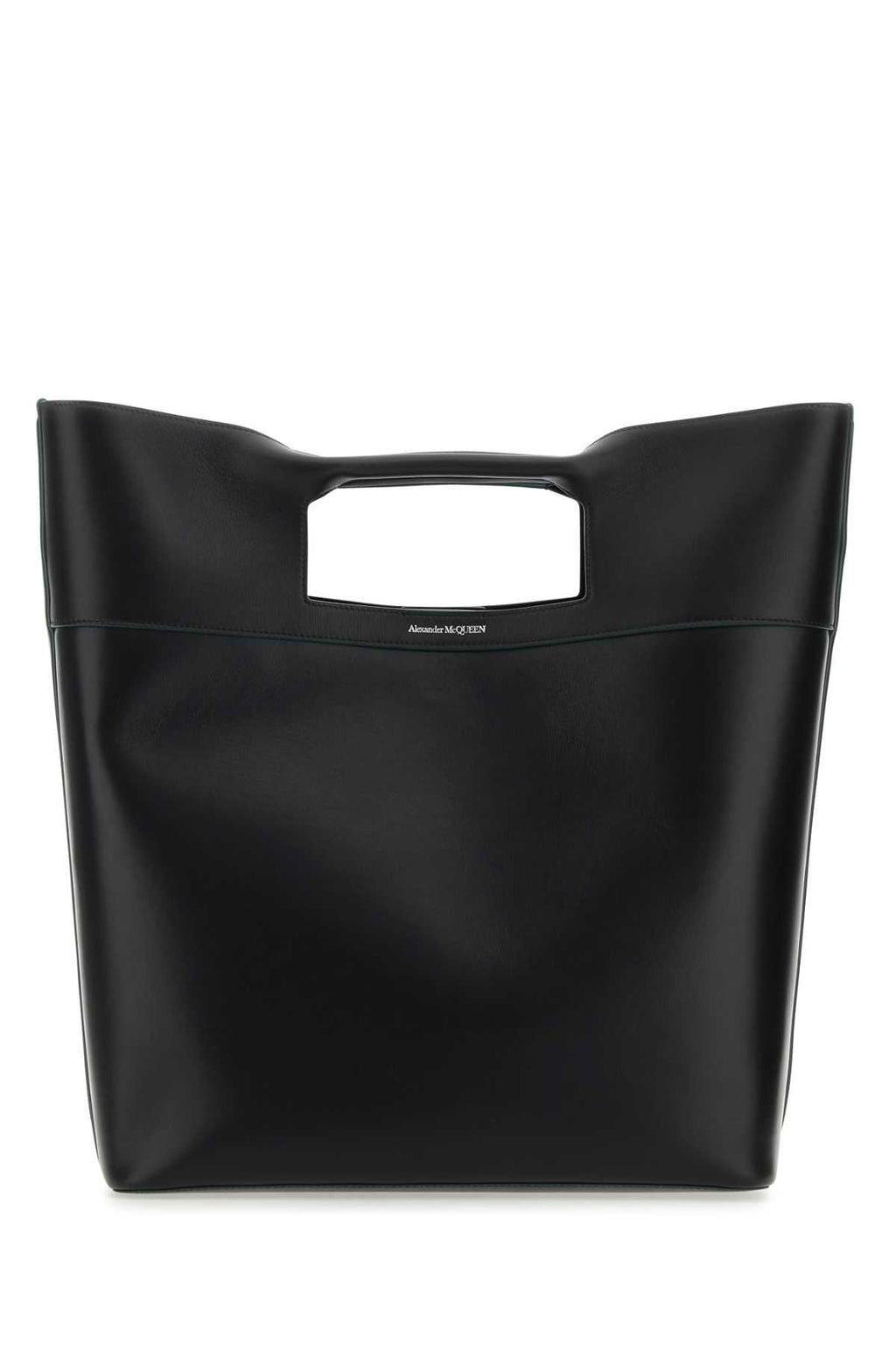 Alexander Mcqueen Men Black Leather The Square Bow Shopping Bag