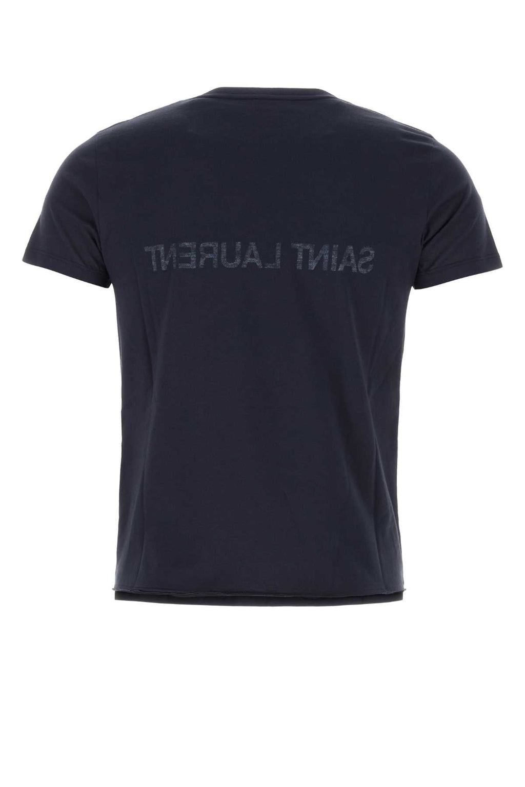 Saint Laurent Men Navy Blue Cotton T-Shirt