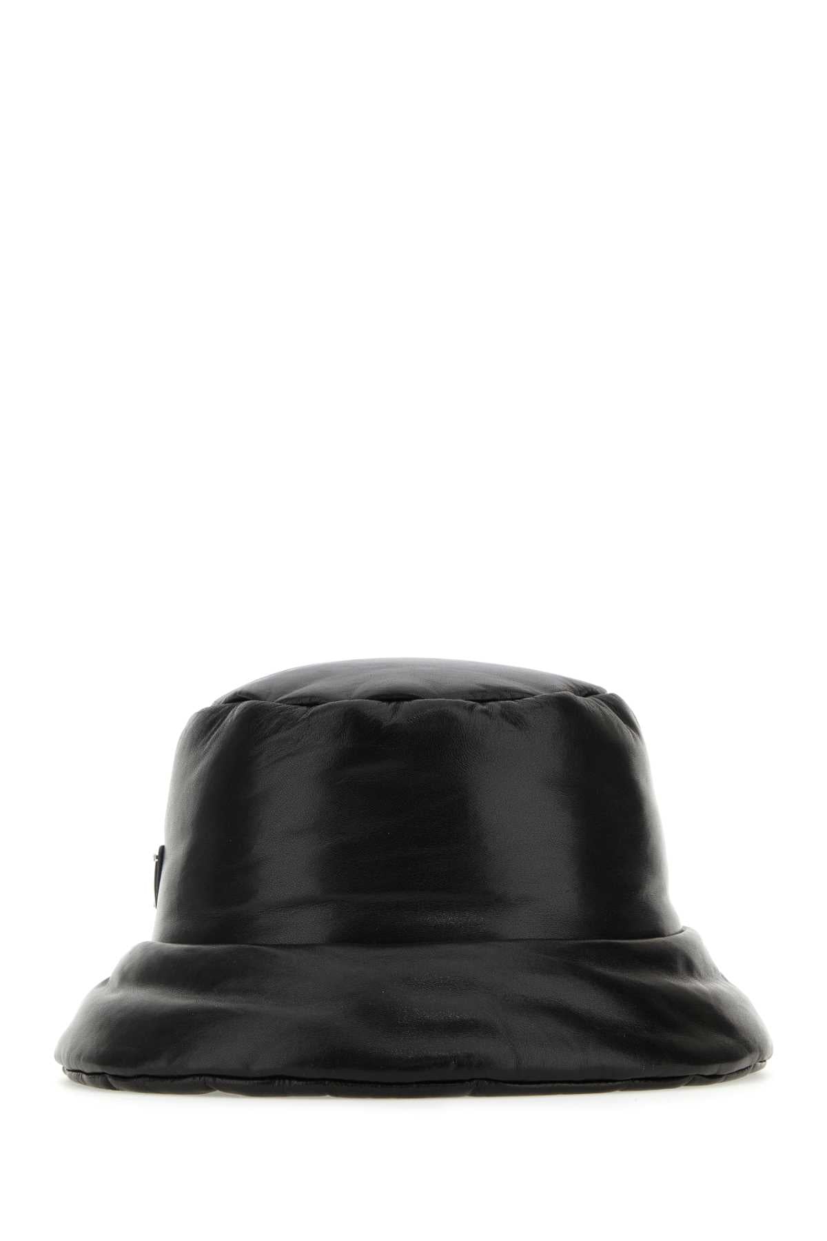 Prada Women Black Nappa Leather Padded Hat