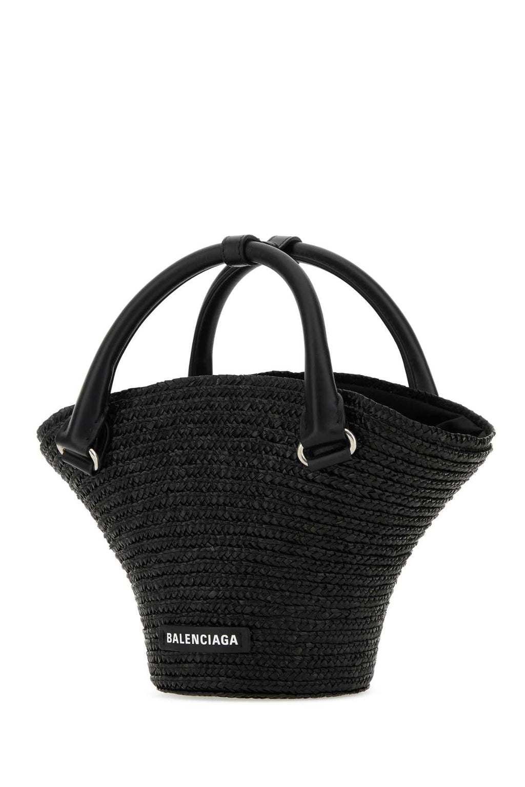 Balenciaga Women Black Straw Mini Beach Handbag