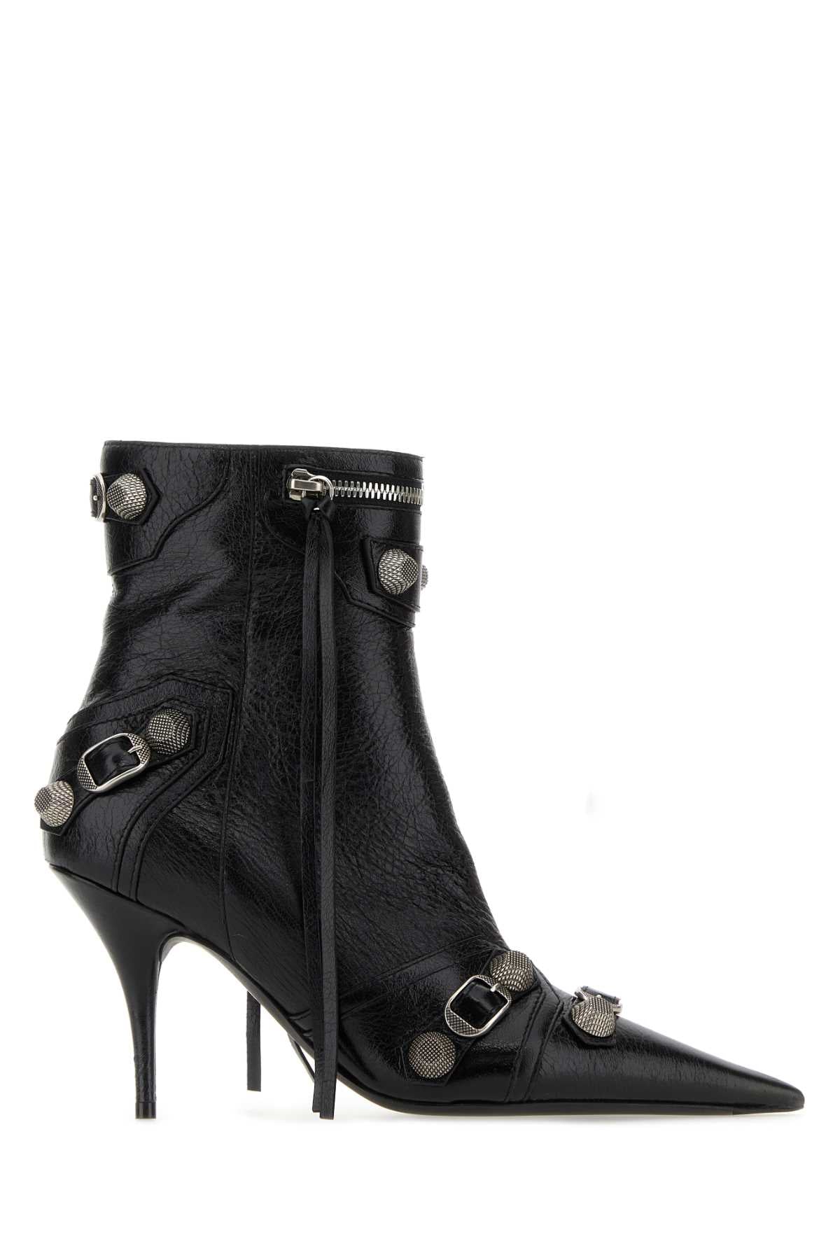Balenciaga Women Black Leather Cagole Ankle Boots