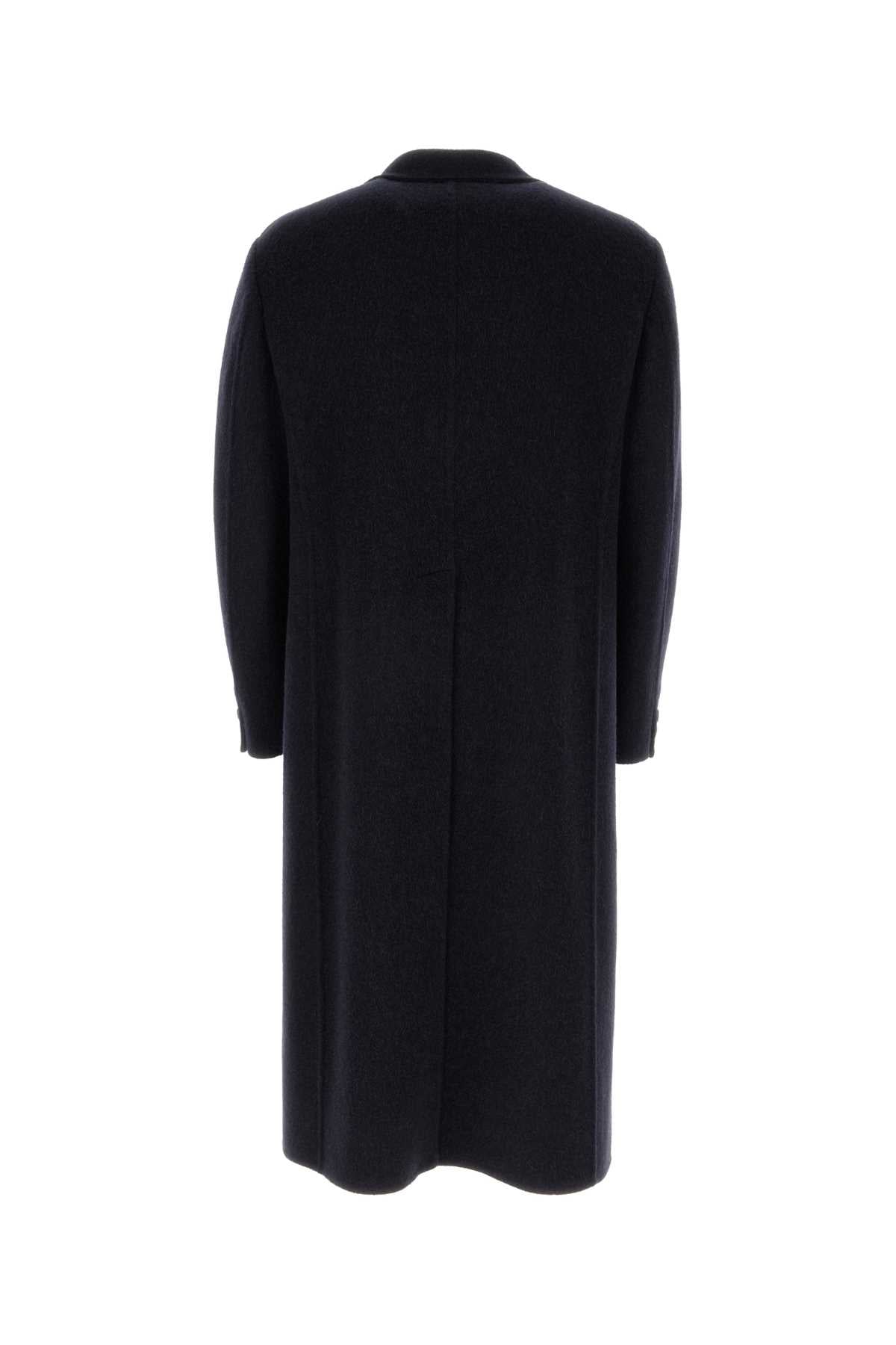 Fendi Men Navy Blue Wool Blend Coat