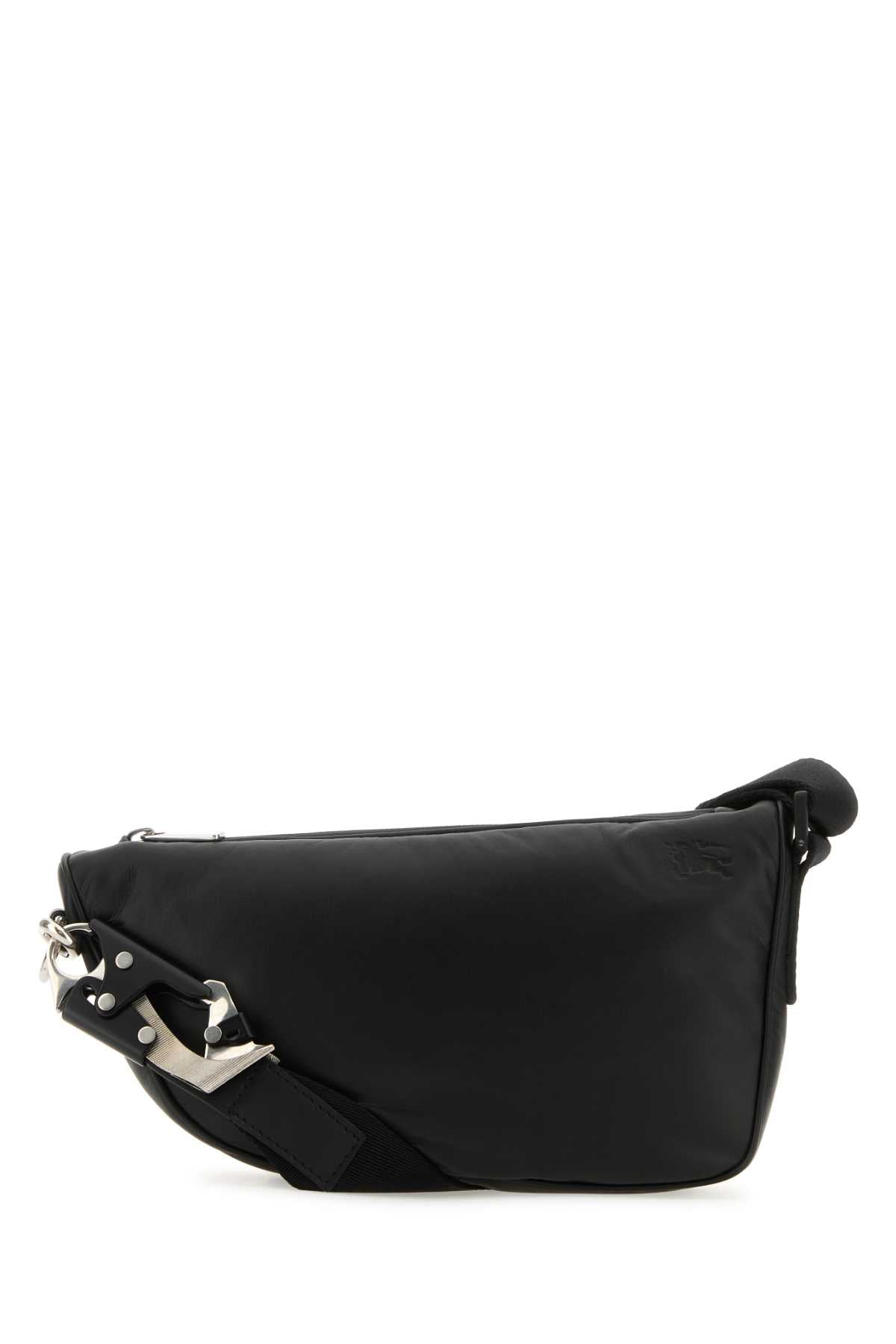 Burberry Men Black Leather Shield Crossbody Bag