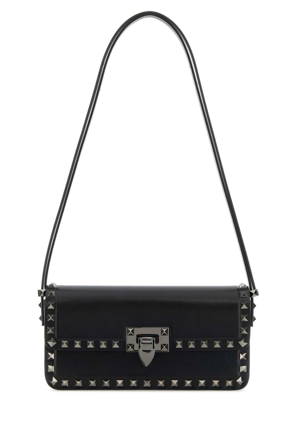 Valentino Garavani Women Black Leather Rockstud Shoulder Bag