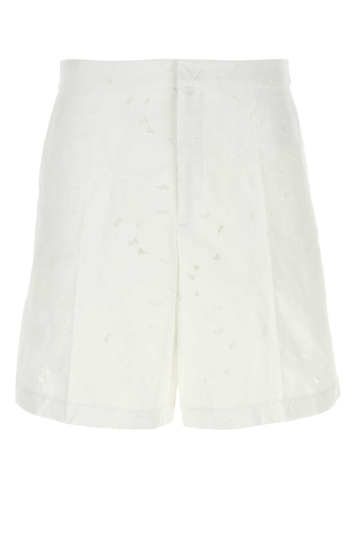 Valentino Garavani Men White Cotton Blend Bermuda Shorts