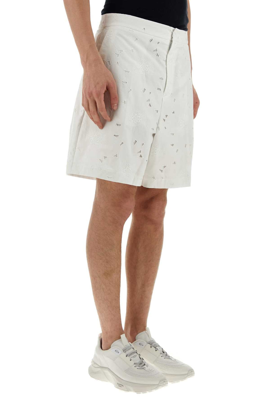 Valentino Garavani Men White Cotton Blend Bermuda Shorts