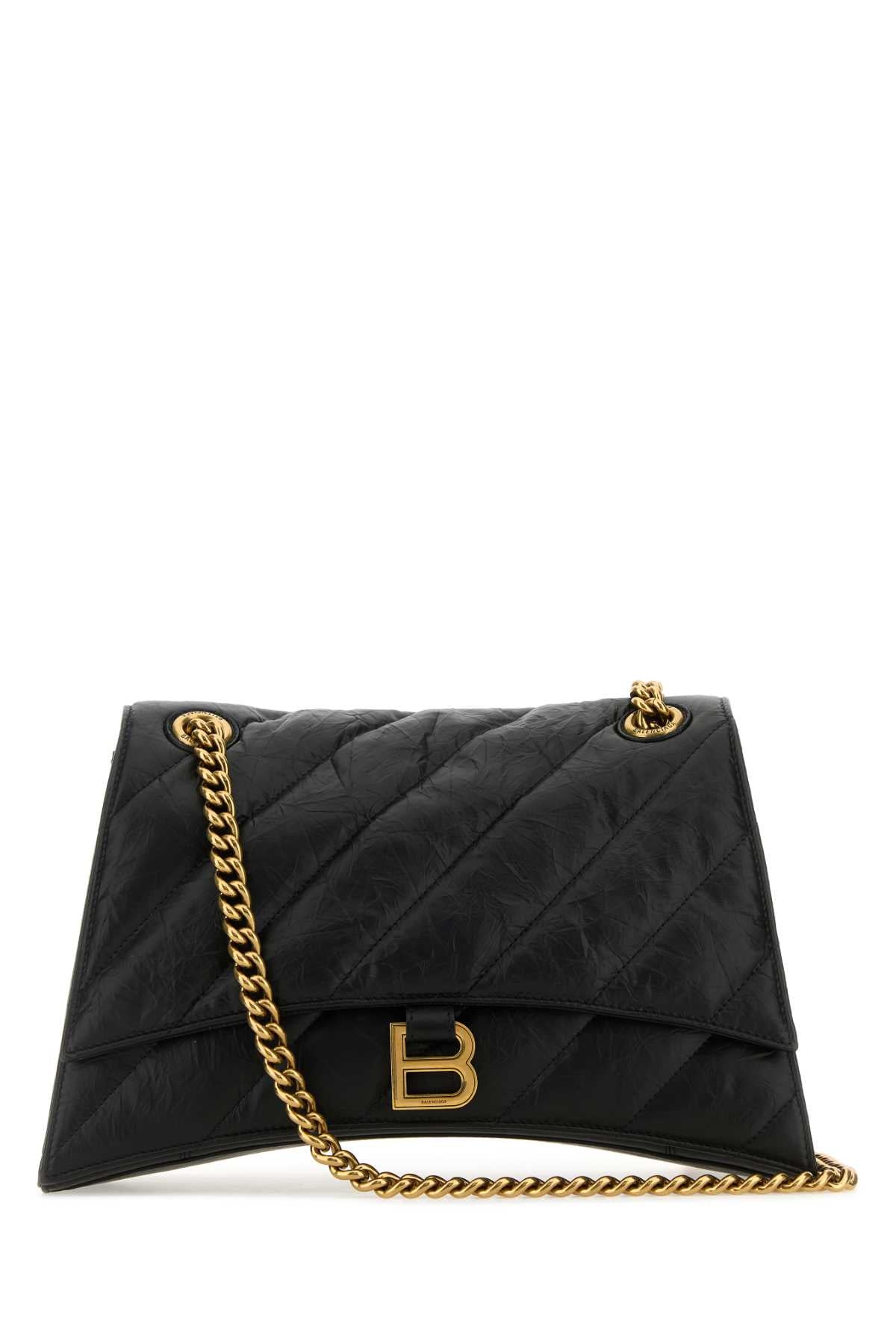 Balenciaga Women Black Leather Crush M Shoulder Bag
