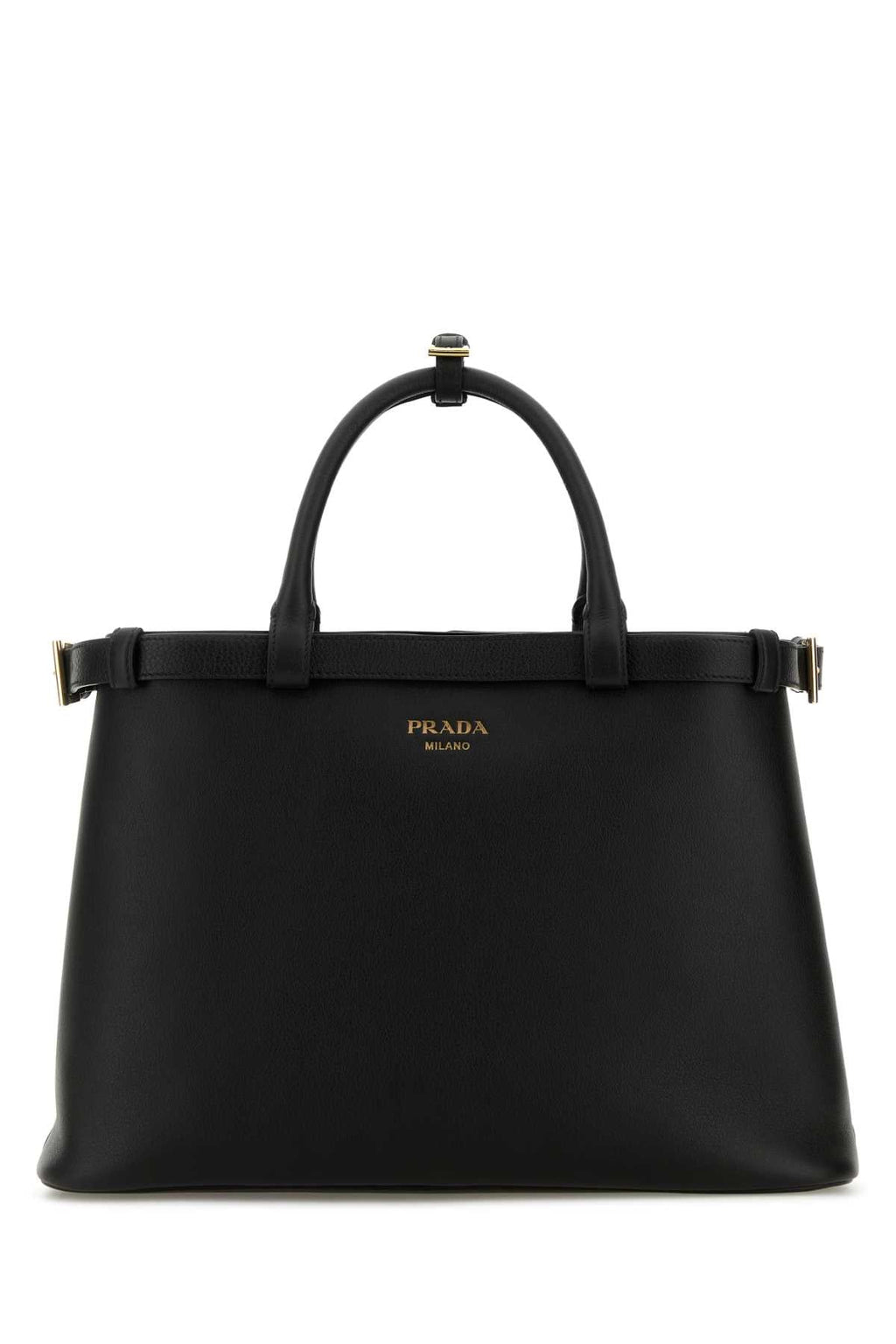 Prada Women Black Leather Medium Prada Buckle Handbag
