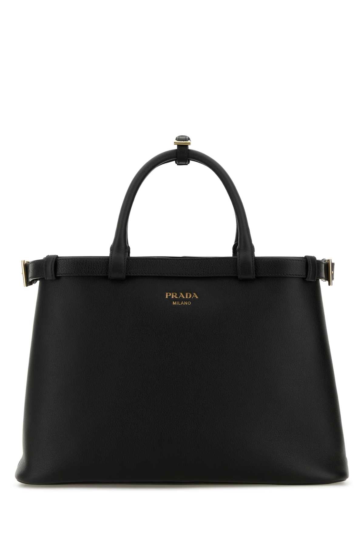 Prada Women Black Leather Medium Prada Buckle Handbag
