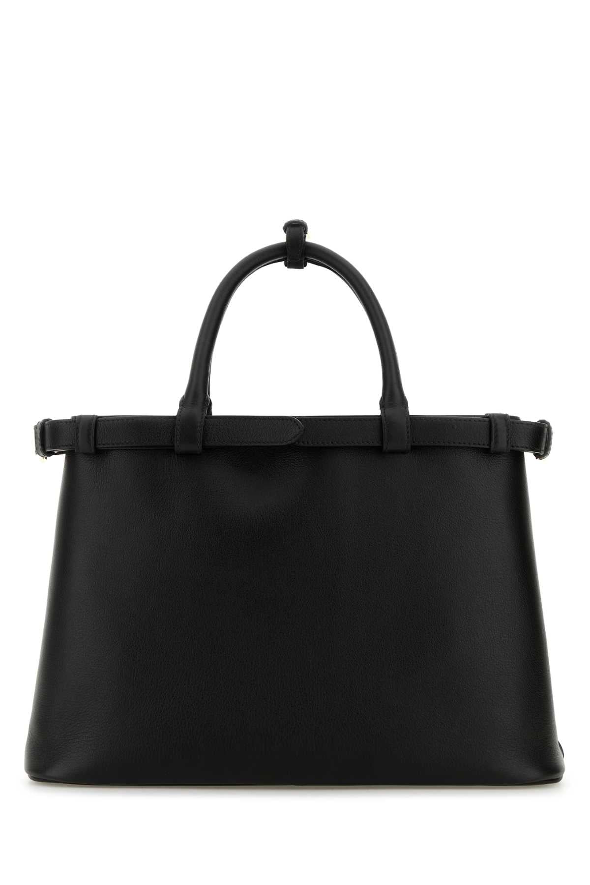Prada Women Black Leather Medium Prada Buckle Handbag