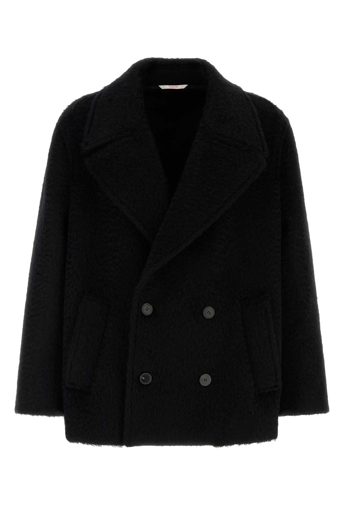 Valentino Garavani Men Black Mohair And Wool Coat
