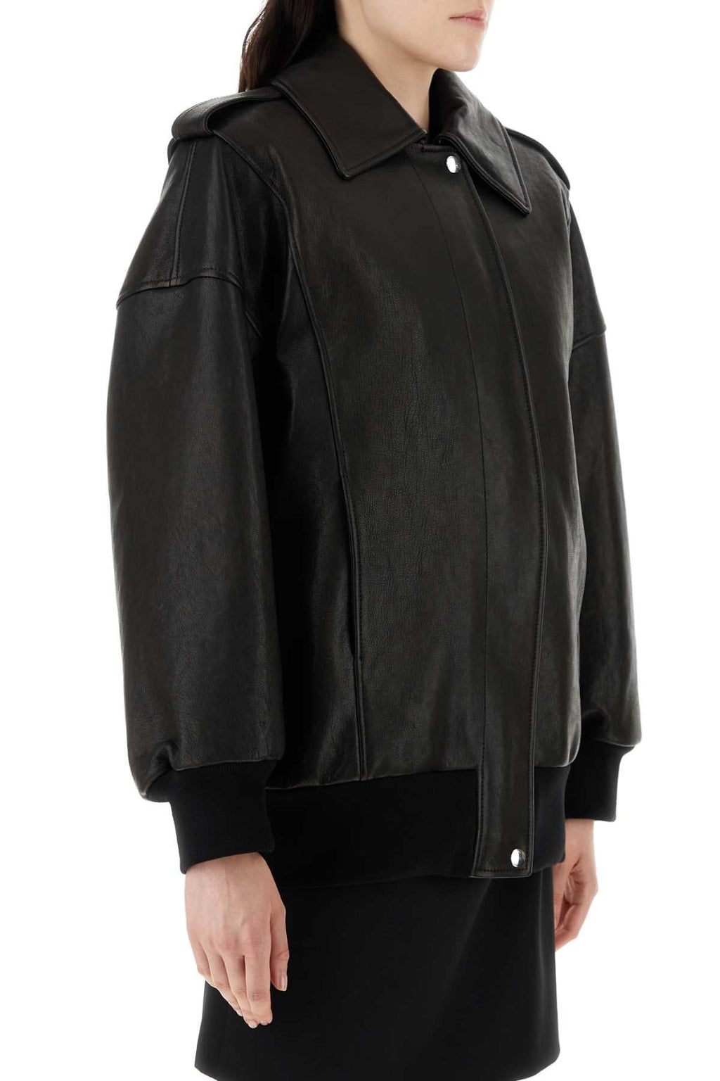 Alexander Mcqueen Women Black Leather Oversize Jacket