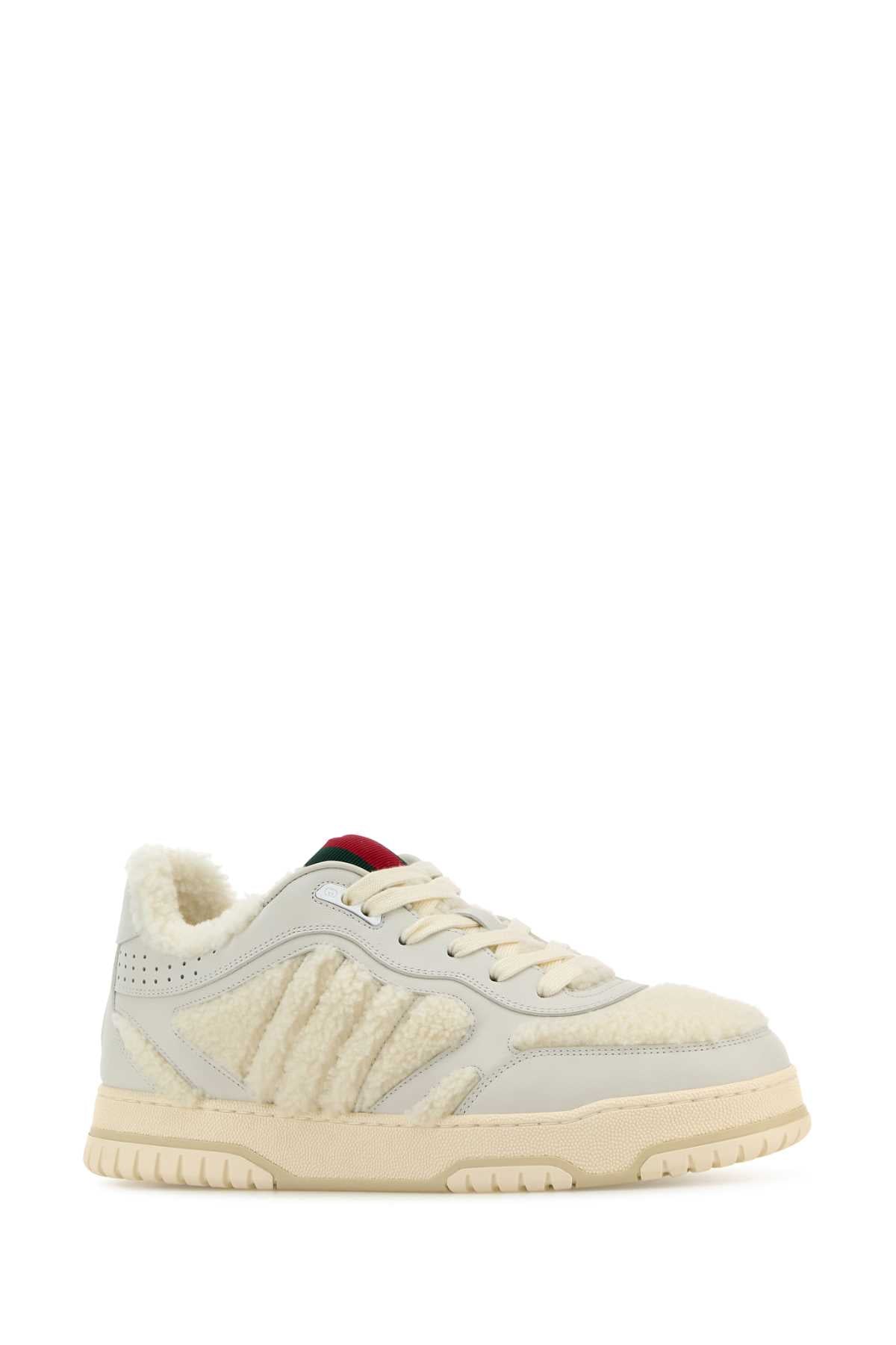 Gucci Women White Leather And Teddy Re-Web Sneakers