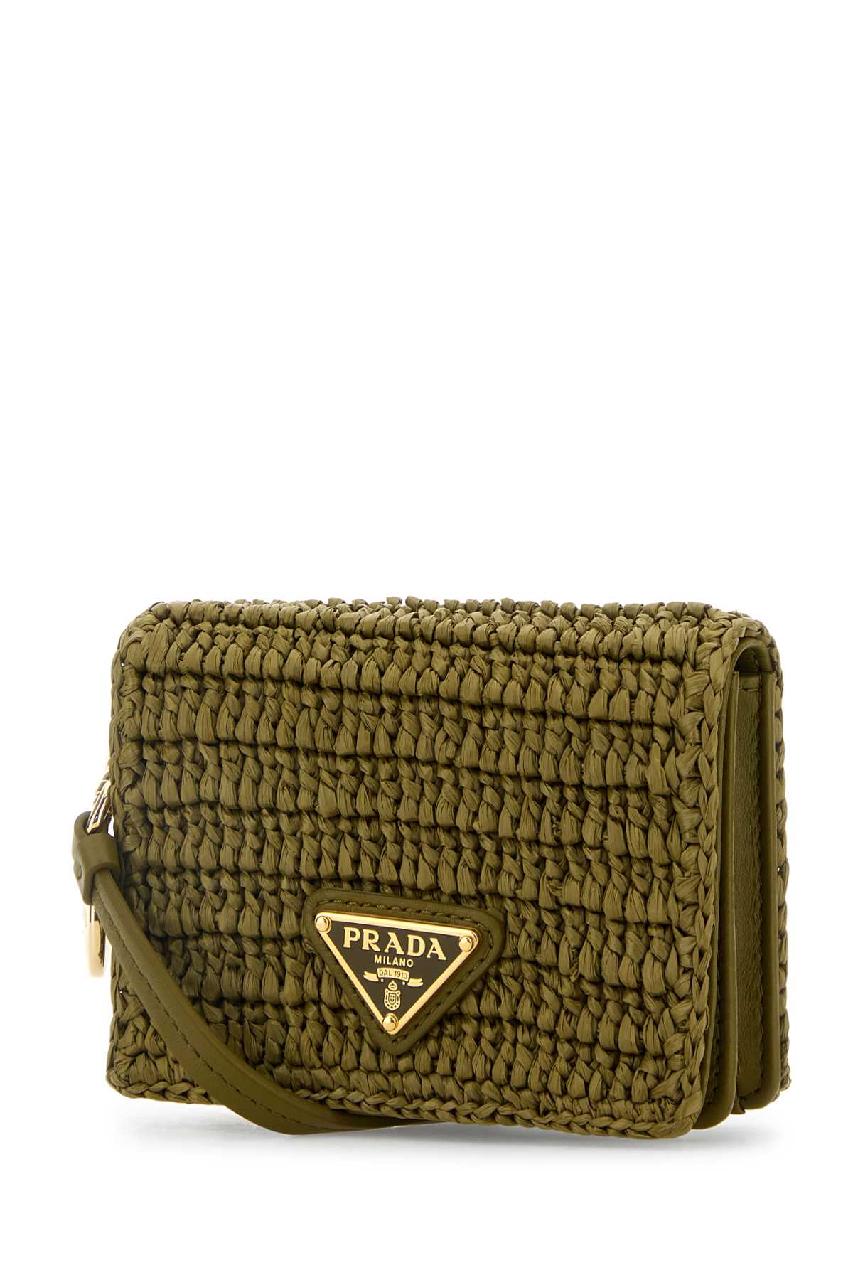 Prada Women Olive Green Raffia Card Holder