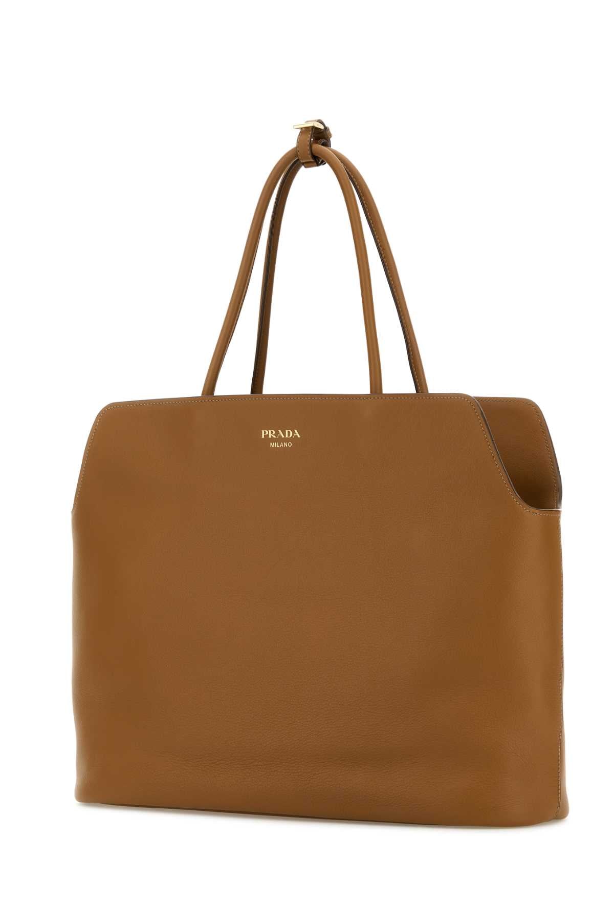 Prada Women Caramel Leather Shopping Bag