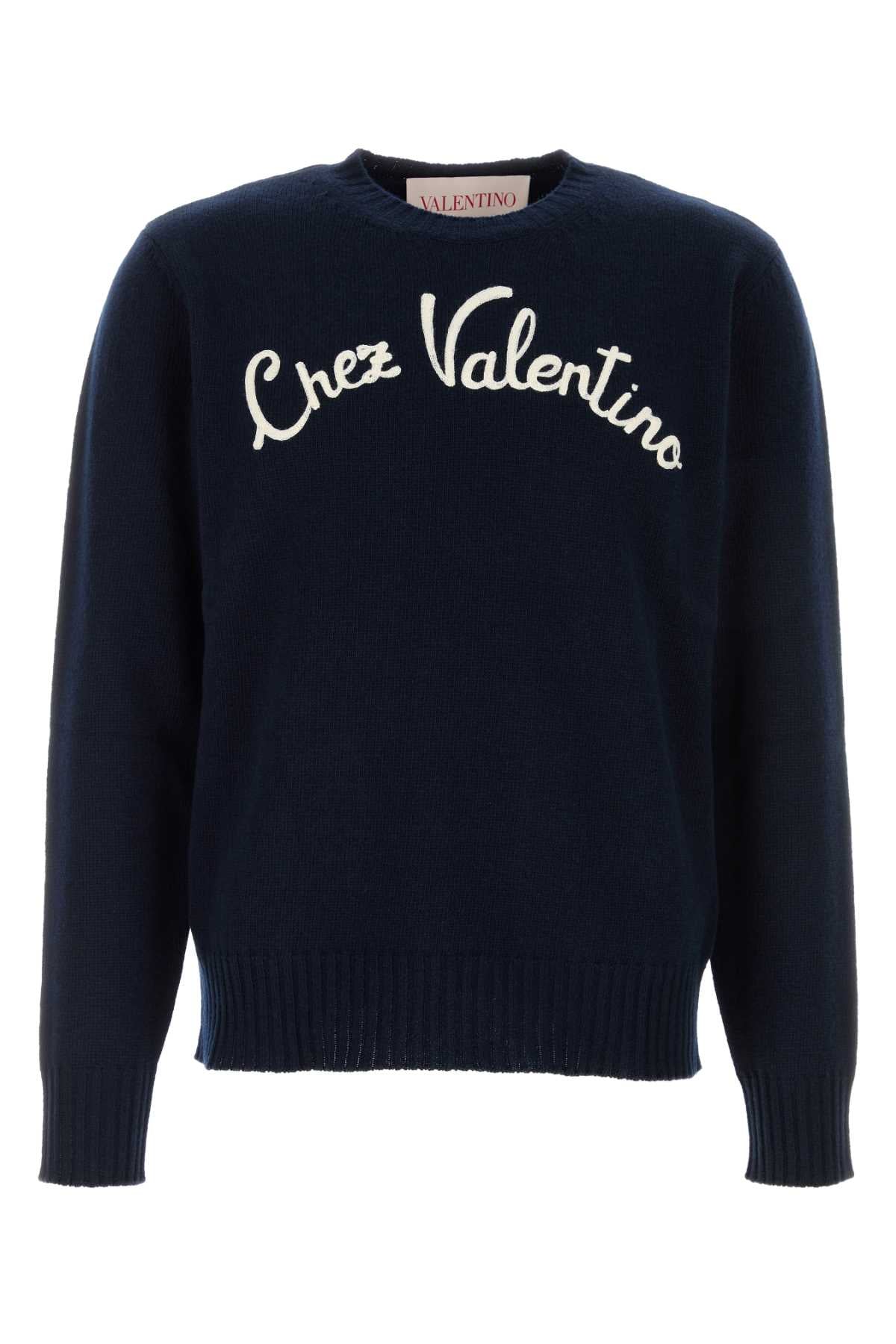 Valentino Garavani Men Navy Blue Wool Sweater