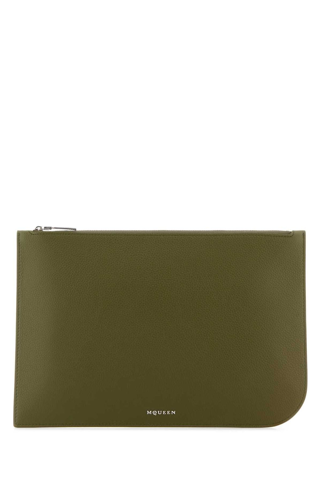 Alexander Mcqueen Men Olive Green Leather Large Sling Pouch