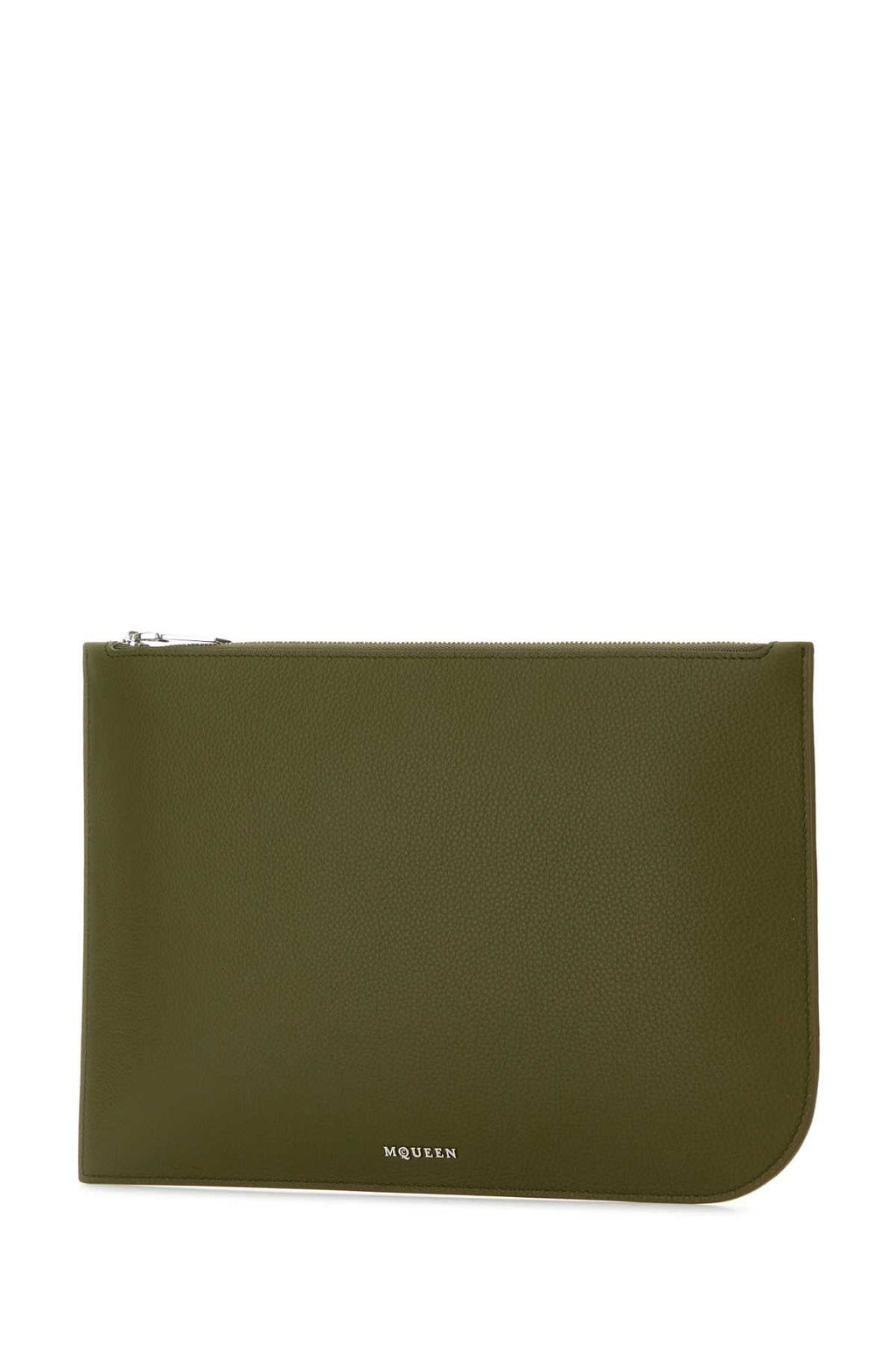 Alexander Mcqueen Men Olive Green Leather Large Sling Pouch