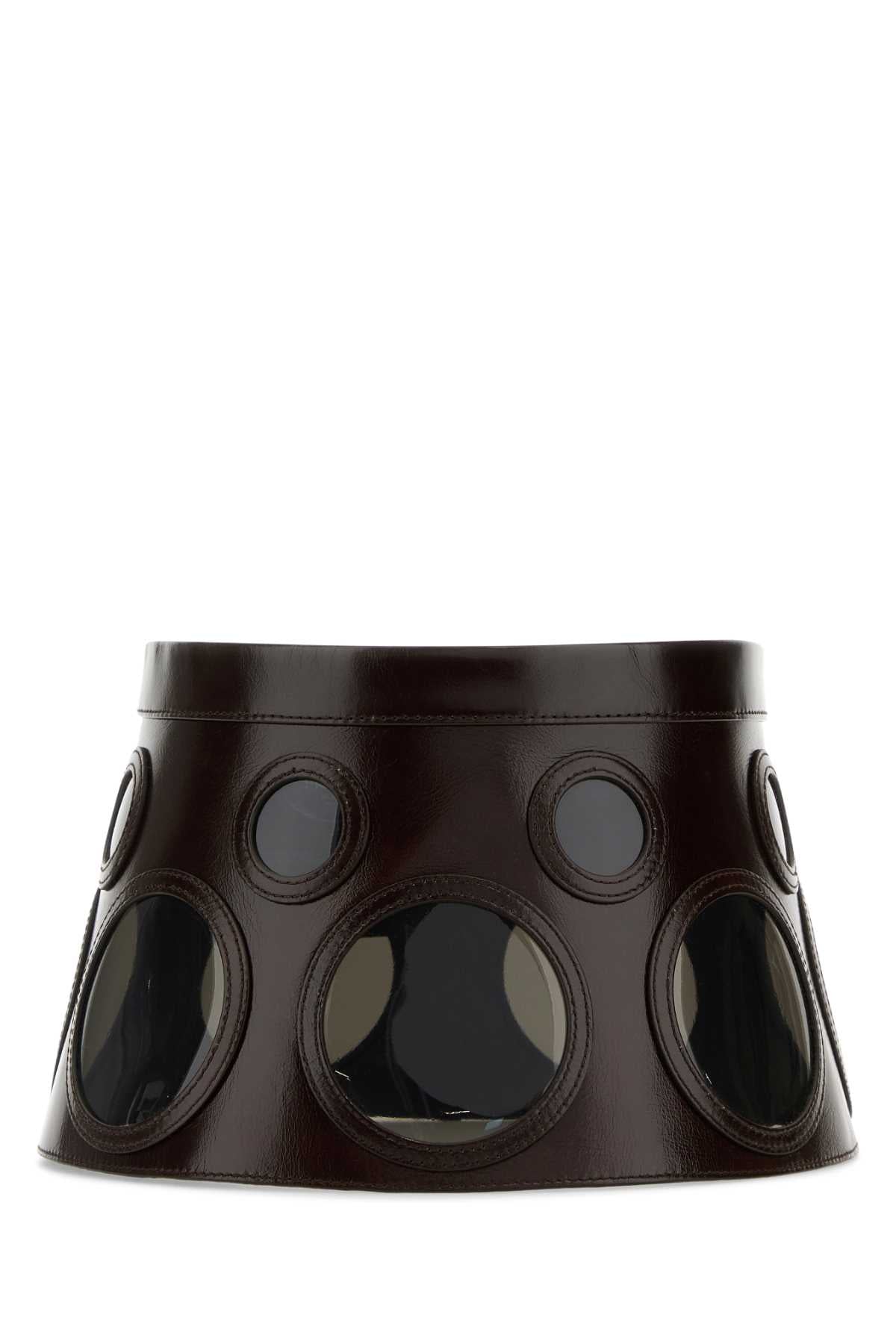 Prada Women Dark Brown Leather Hat