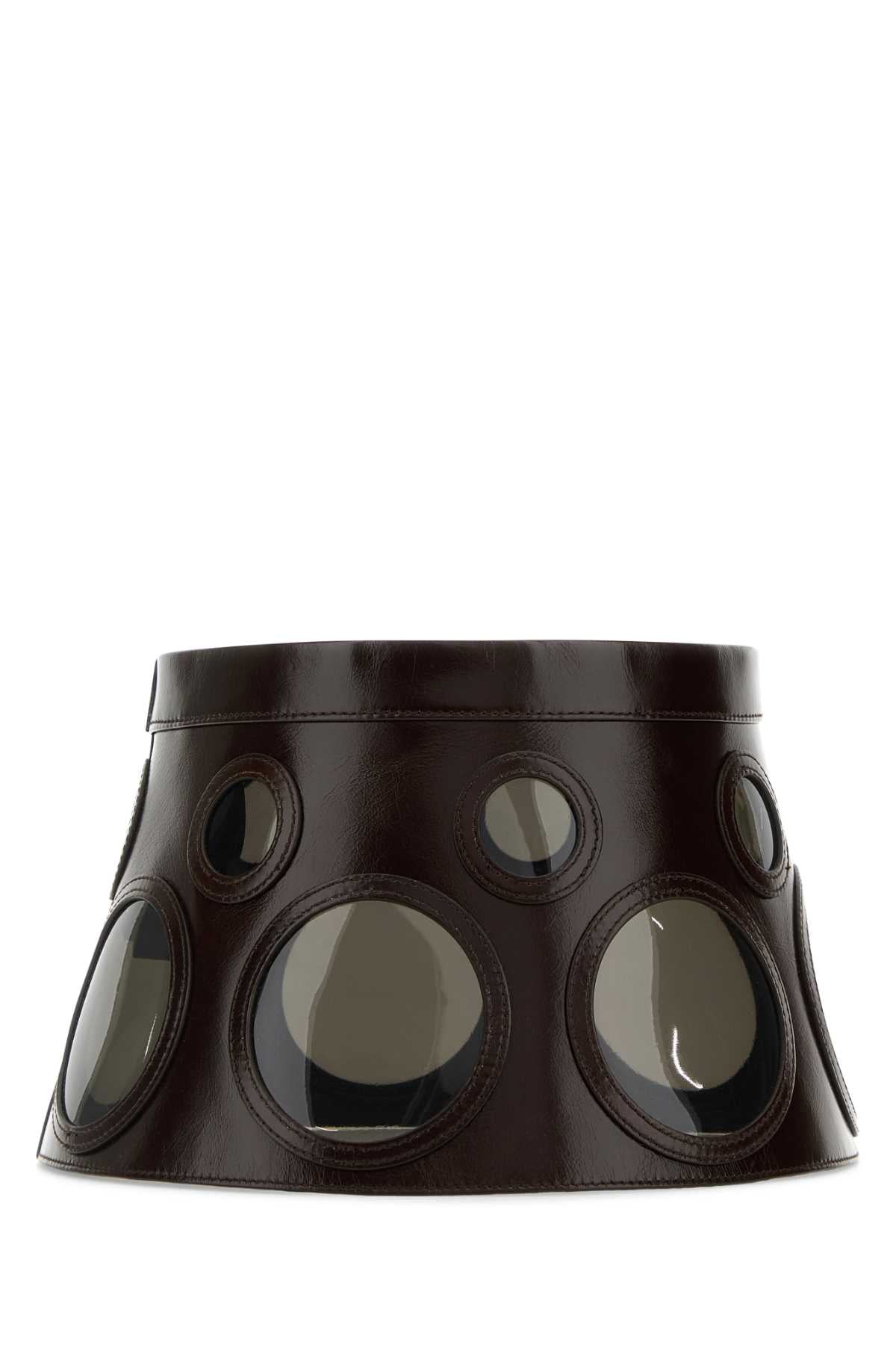 Prada Women Dark Brown Leather Hat