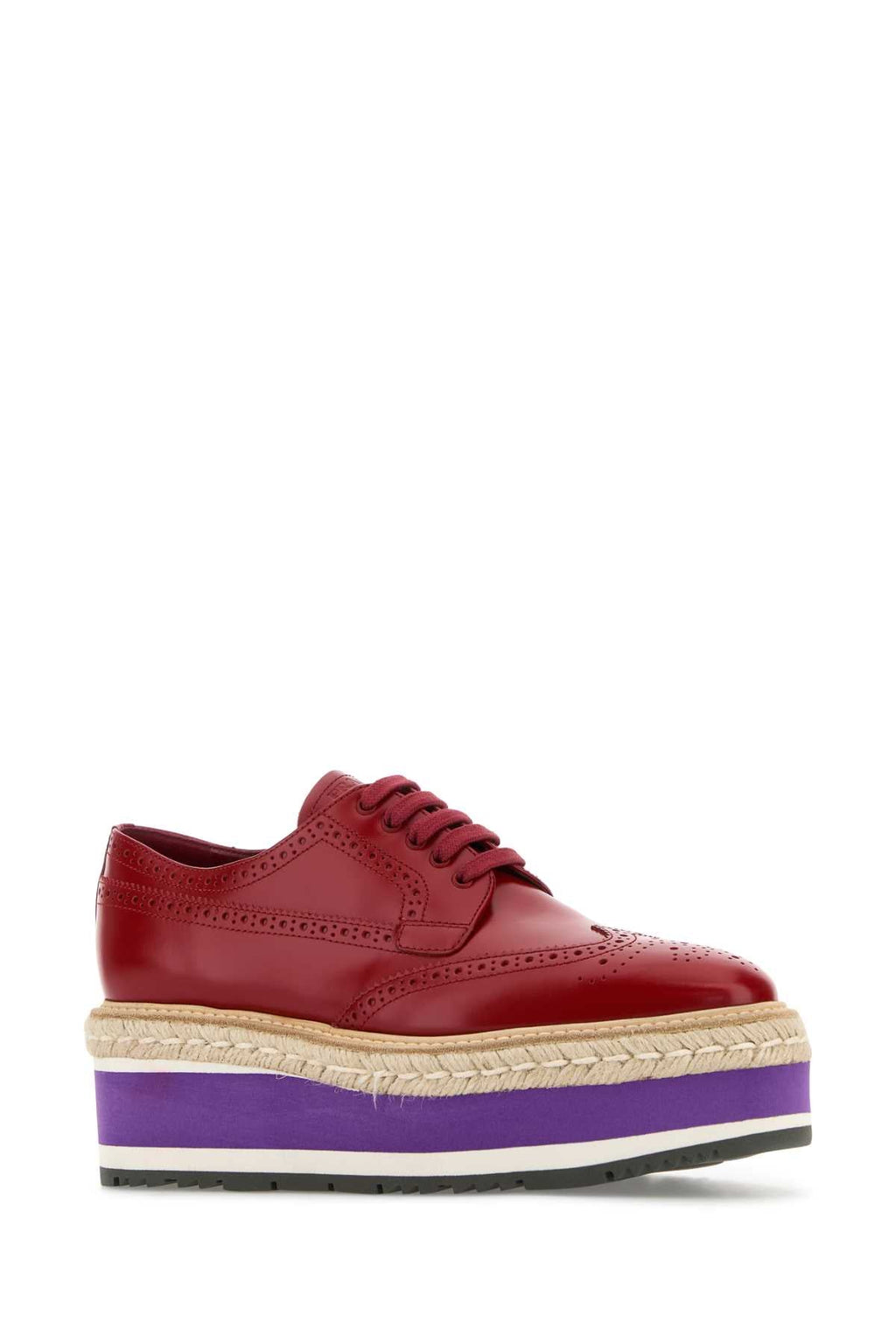Prada Women Red Leather Lace-Up Shoes