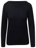 Gucci Women Black Sweater With Boat Neckline And Golden Logo Buttons In Cashmere Woman