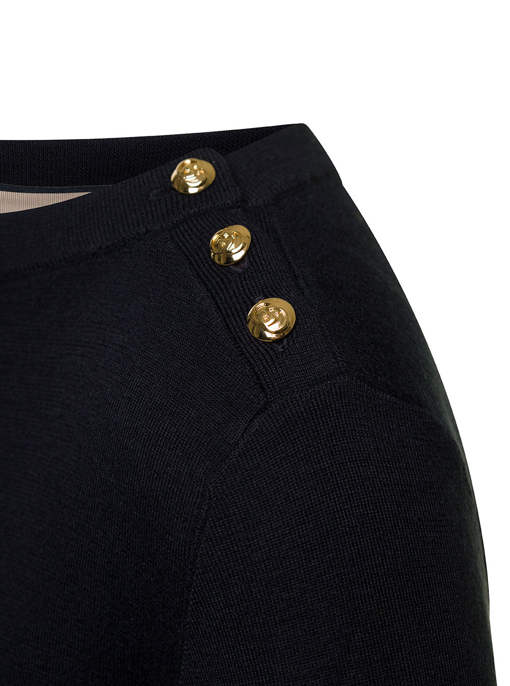 Gucci Women Black Sweater With Boat Neckline And Golden Logo Buttons In Cashmere Woman
