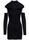 Coperni Women Mini Black Dress With Mock Neck And Twisted Cut-Out In Wool Woman