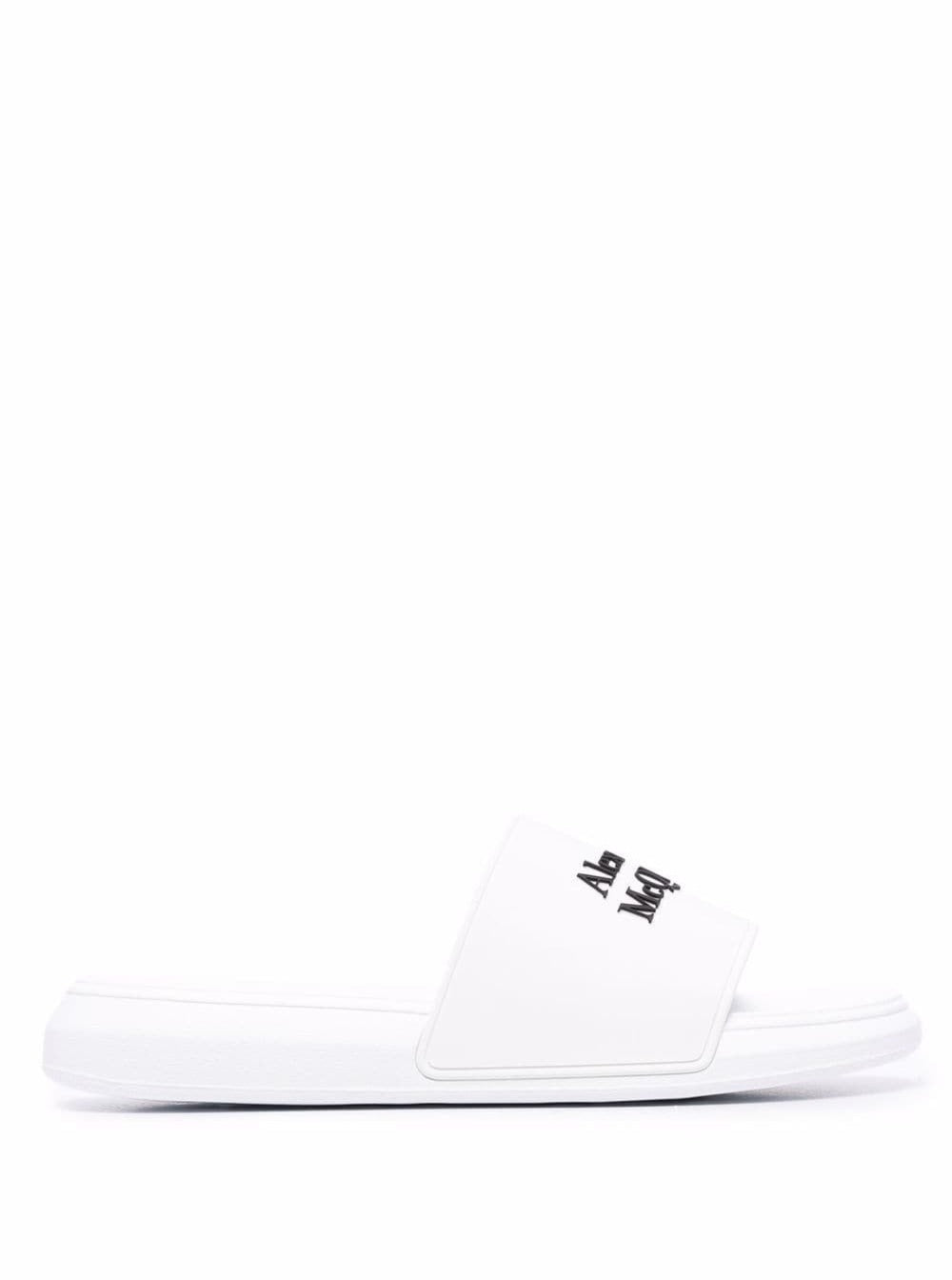 Alexander Mcqueen Men White Logo Pool Slides In Rubber