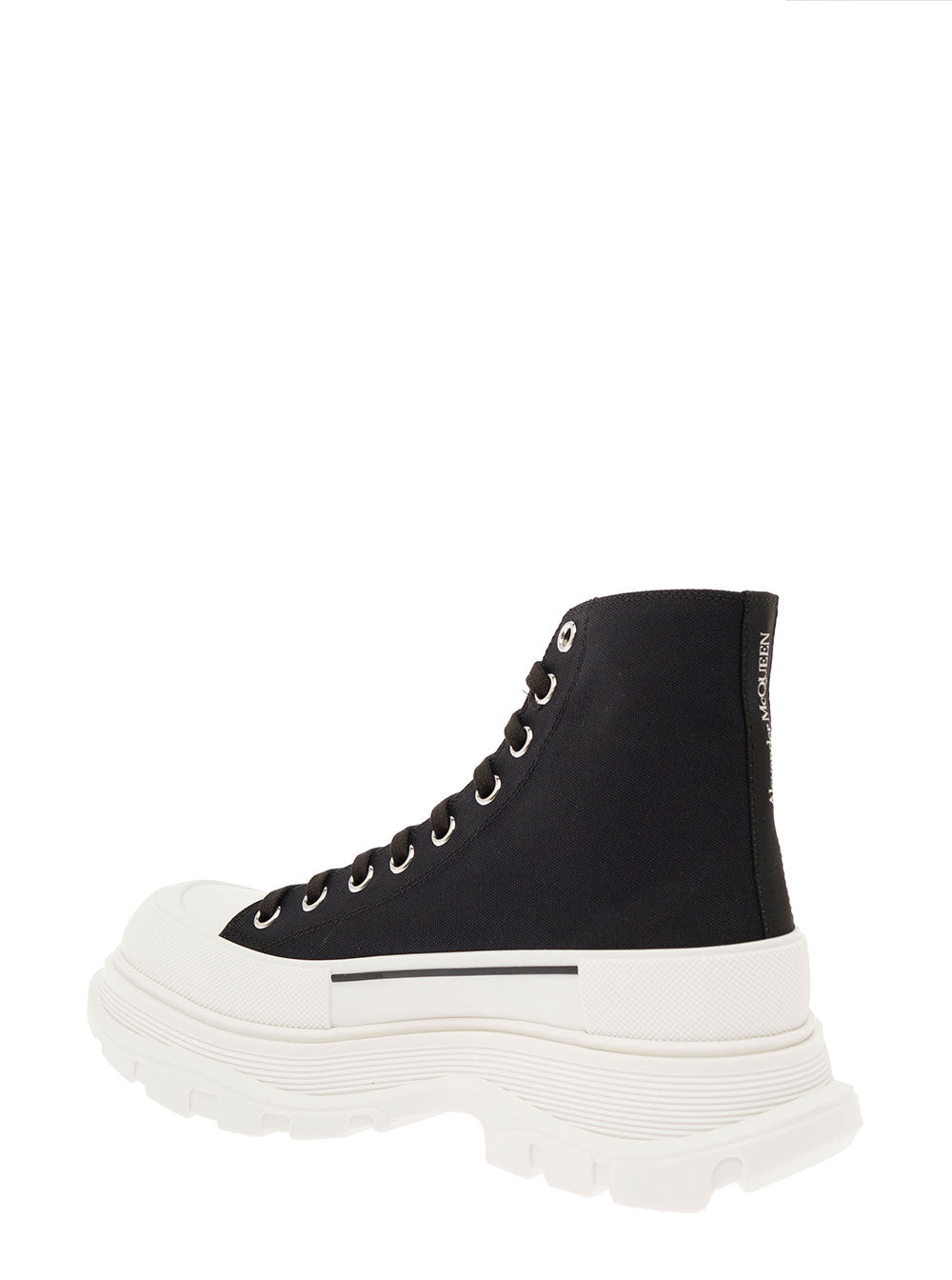 Alexander Mcqueen Women 'Tread Slick' Black High Top Sneakers With Oversized Platform In Cotton Woman