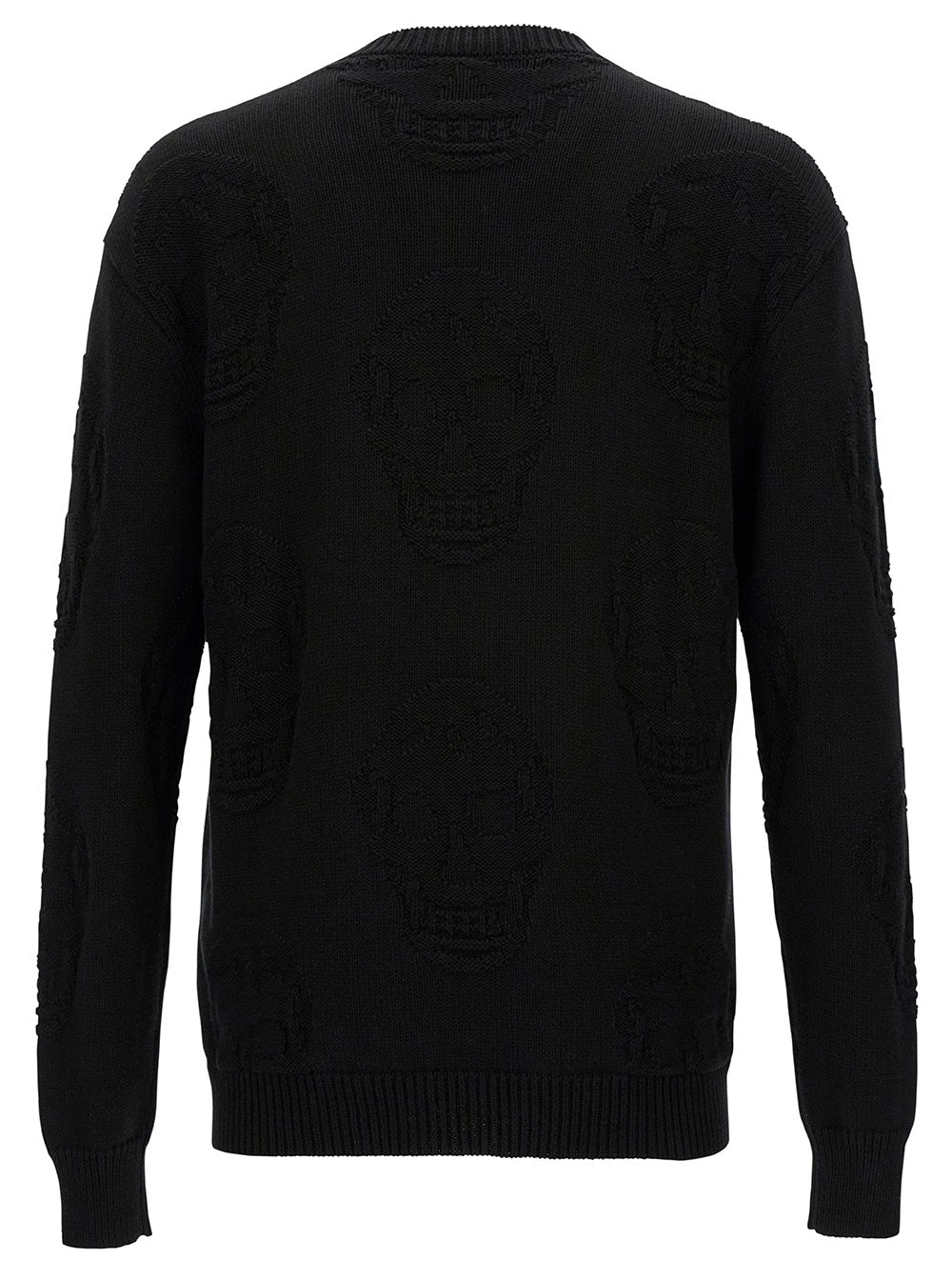 Alexander Mcqueen Men Black Sweater With Tonal Skull Embellishment In Cotton Man