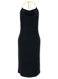 Bottega Veneta Women Midi Black Dress With Chain Strap In Double Viscose Woman