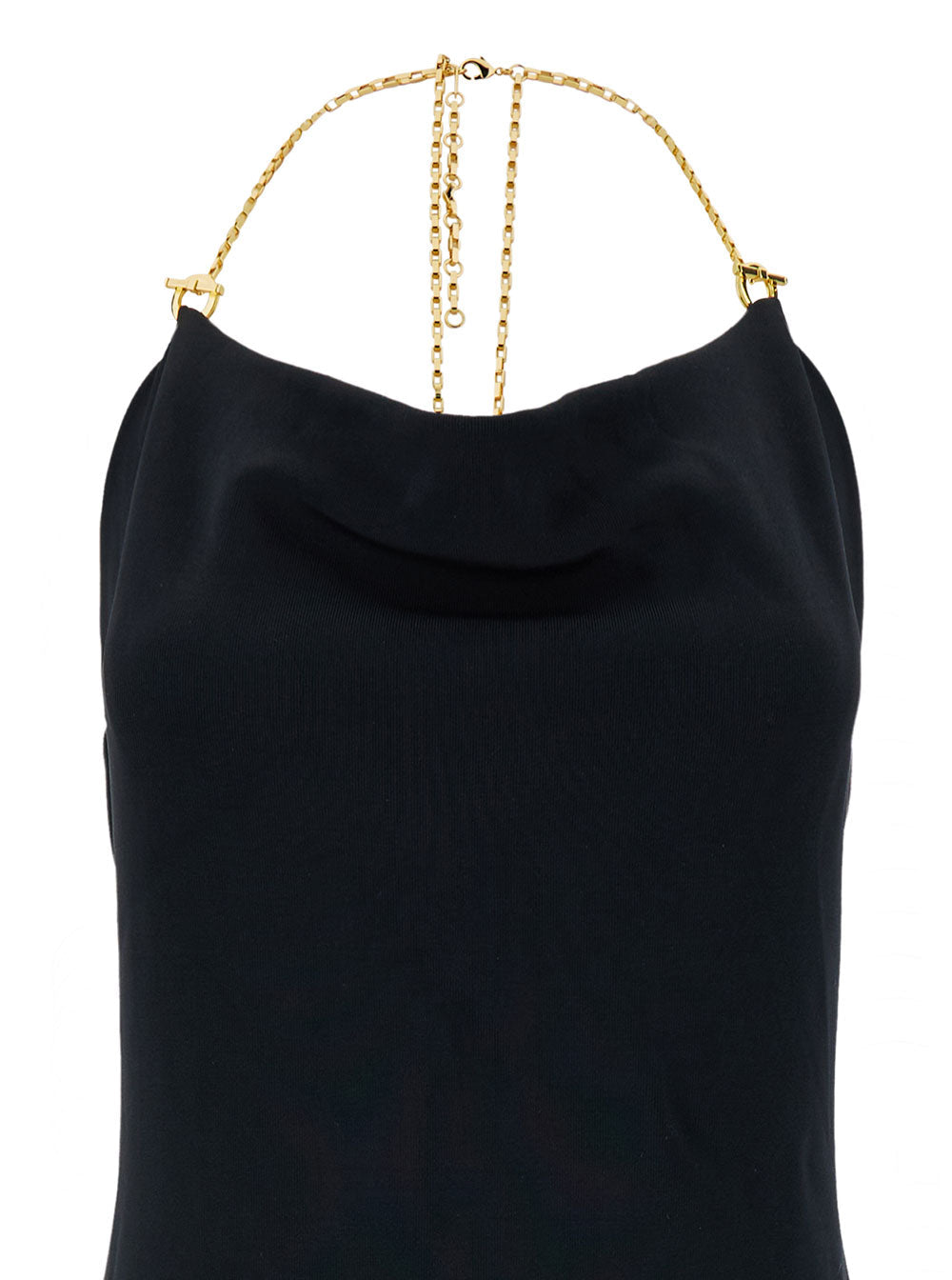 Bottega Veneta Women Midi Black Dress With Chain Strap In Double Viscose Woman
