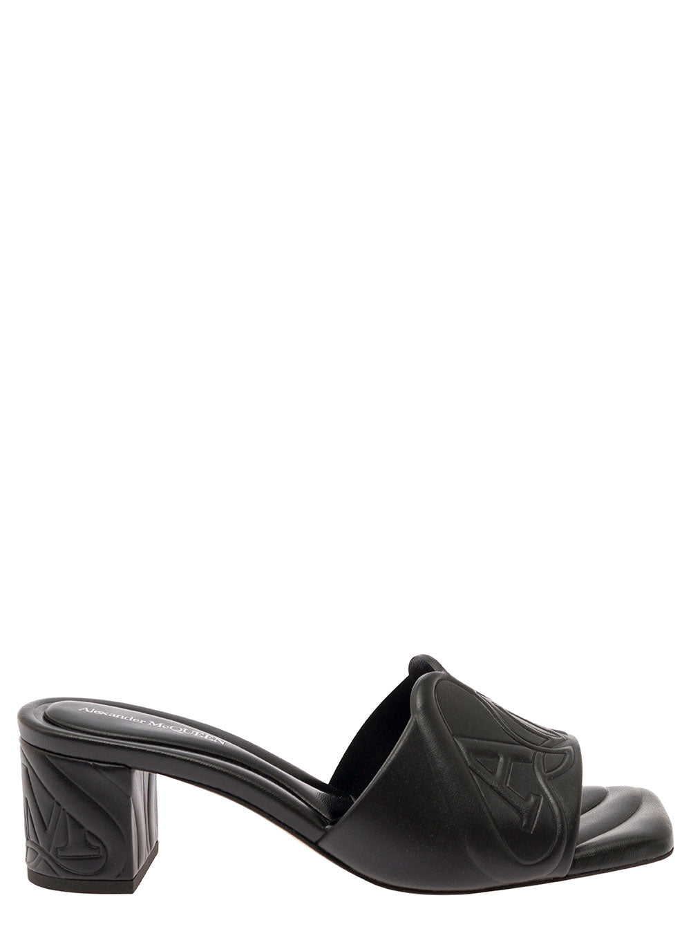 Alexander Mcqueen Women Black Slip-On Sandals With Embossed Logo In Padded Leather Woman