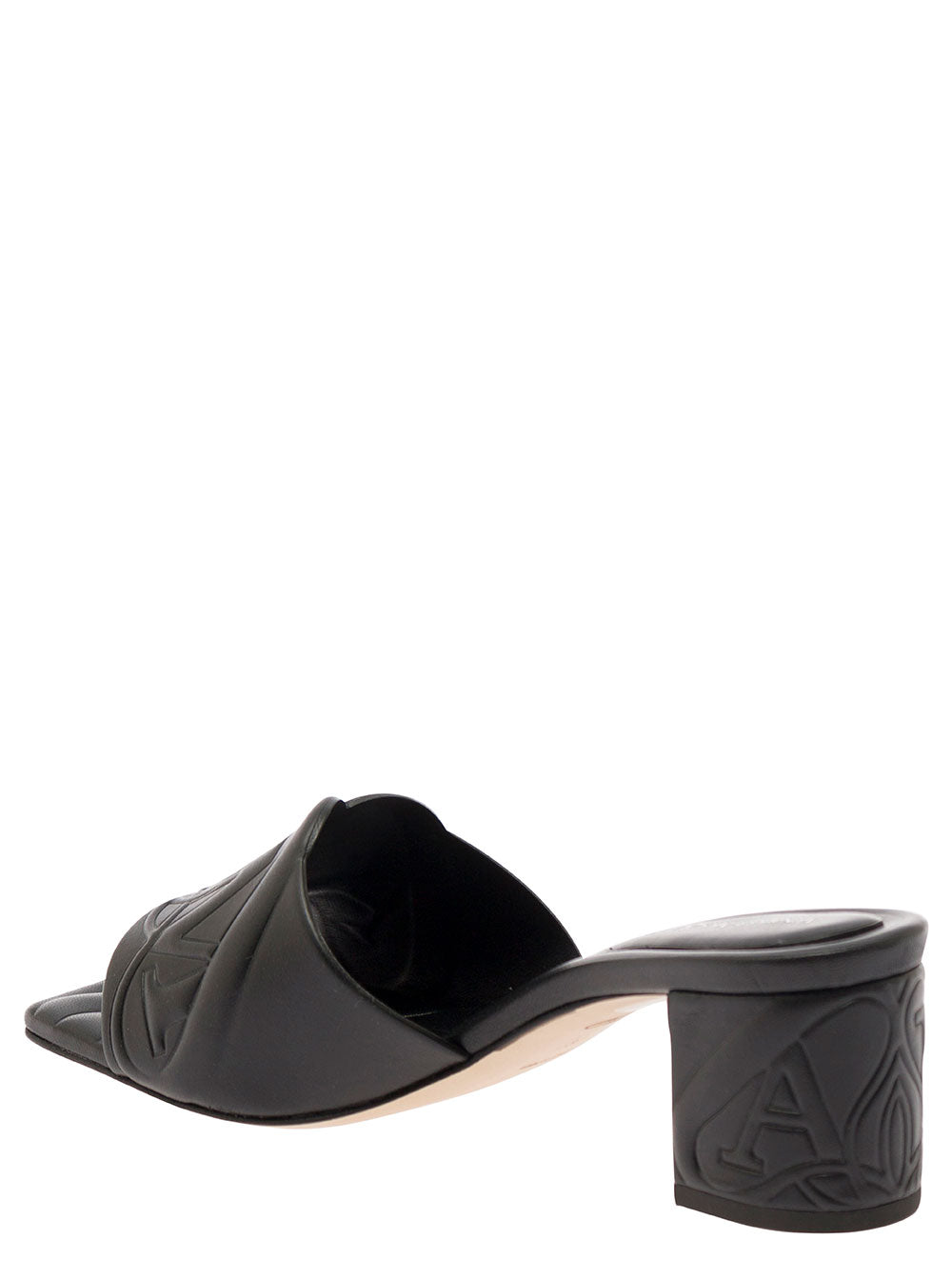 Alexander Mcqueen Women Black Slip-On Sandals With Embossed Logo In Padded Leather Woman