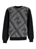 Fendi Men Grey Sweater With Jacquard Ff Motif In Wool Man