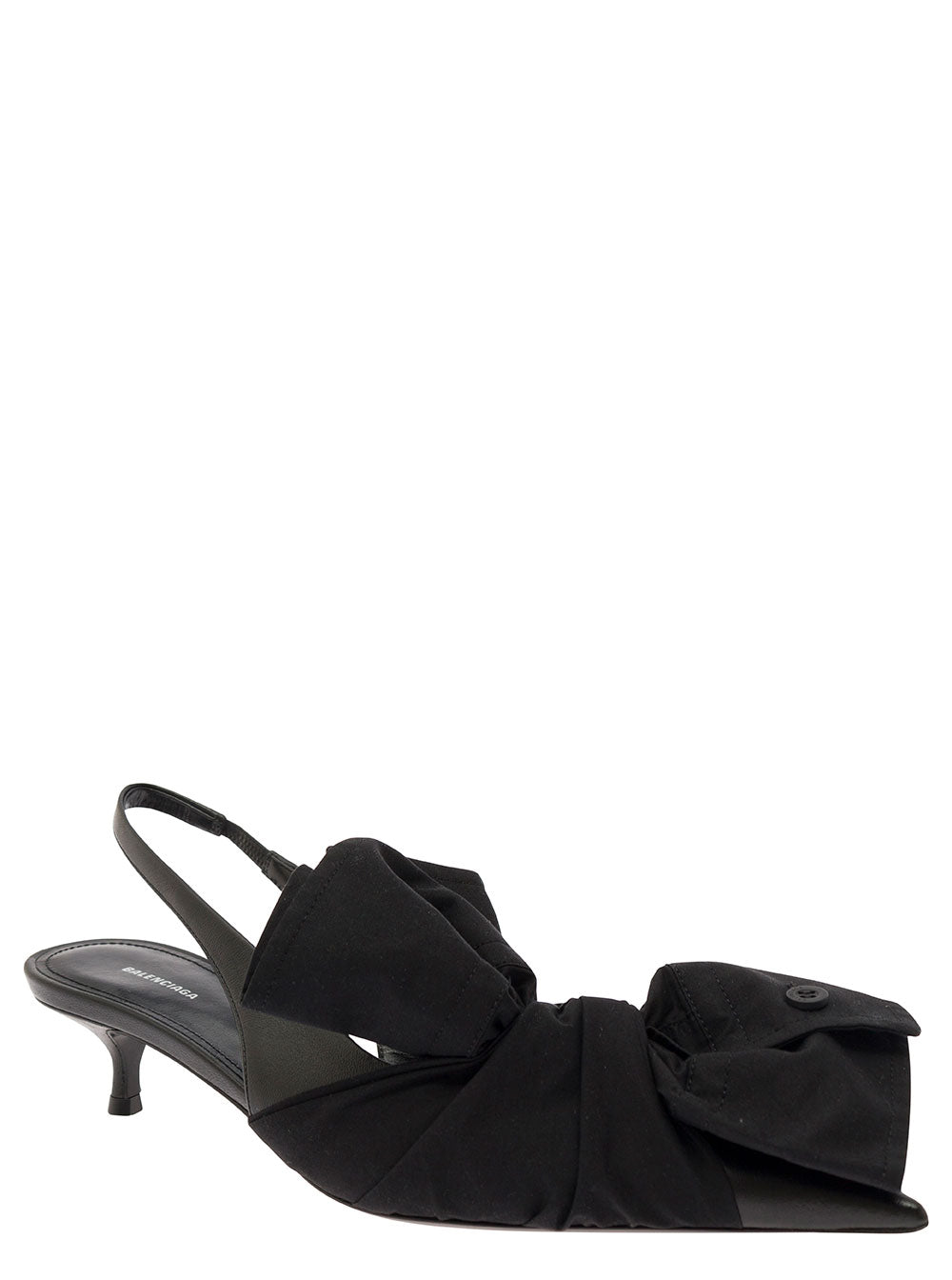 Balenciaga Women Black Slingback Pumps With Knot Detail In Leather And Cotton Woman