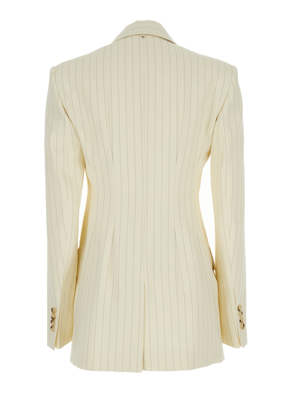 Sportmax Women Cream White Aversa Single-Breasted Striped Blazer In Ramie Woman