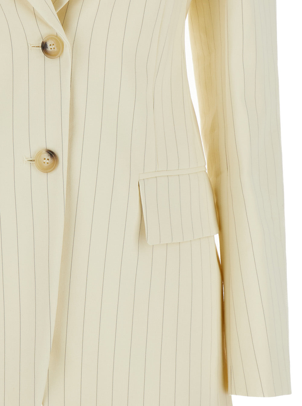 Sportmax Women Cream White Aversa Single-Breasted Striped Blazer In Ramie Woman