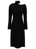 Ferragamo Women Midi Black Dress With Cut-Out And Long Sleeve In Viscose Blend Woman